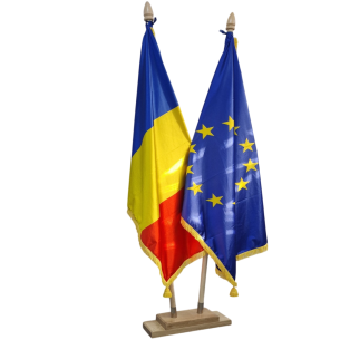 Kit drapele Romania si UE, de interior cu suport dublu | Fabricat i...