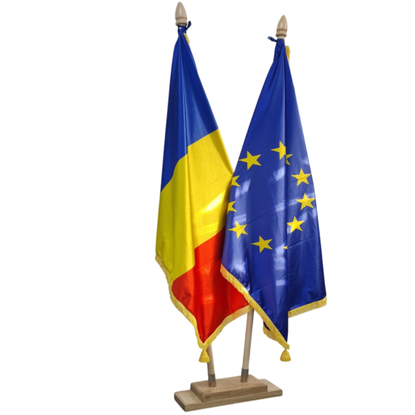 Kit drapele Romania si UE, de interior cu suport dublu | Fabricat i...