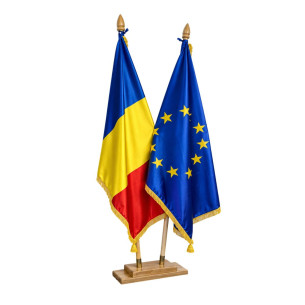 Kit drapele Romania si UE, de interior cu suport dublu | Fabricat i...