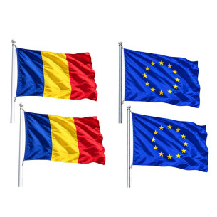 Set 2 drapele Romania si 2 steaguri UE | Fabricat in Romania | Stea...