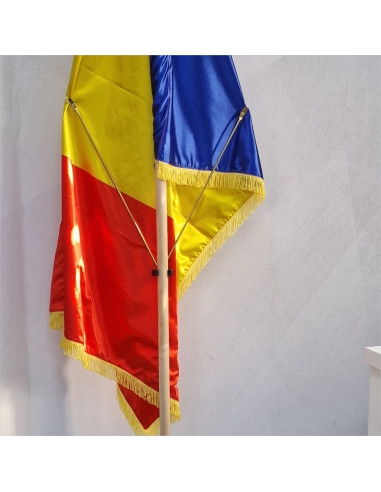 KIT drapel Romania cu suport lemn masiv detaliu